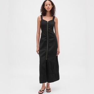 NWT! Gap UltraSoft Denim Maxi Dress Black Zip Front - Size Large 🎮